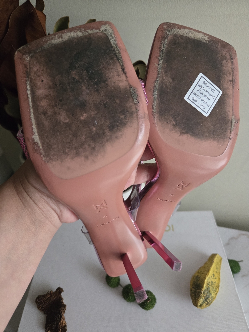 GUC Amina Muaddi Pink Mirror Rih Heel Sandals Women Womens Size 38 IT 7.5-8 US - Picture 13 of 16